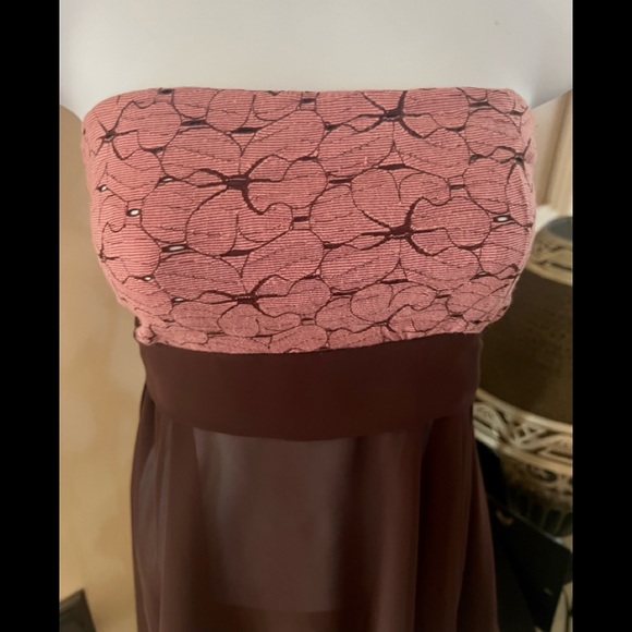 Flowy Chocolate Sheer Strapless Top/Dress Rose Floral Lace Top - Picture 2 of 11